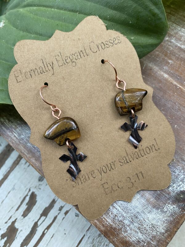 Tigers Eye "Papa Bear" Cross Earrings - product images  of 