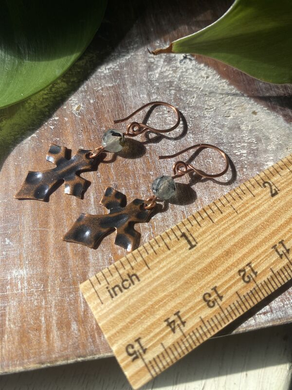 Moss Agate Copper Cross Earrings - product images  of 