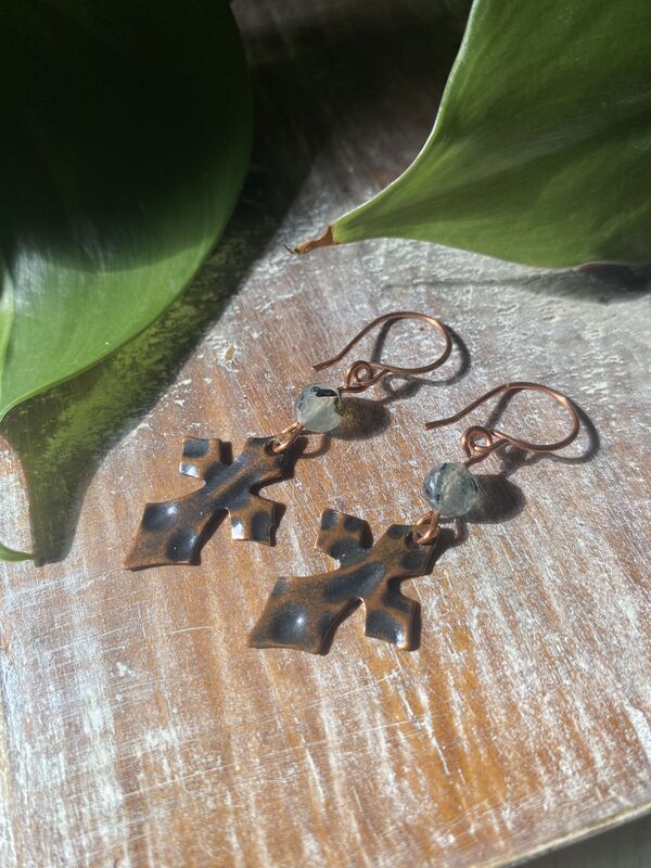 Moss Agate Copper Cross Earrings - product images  of 