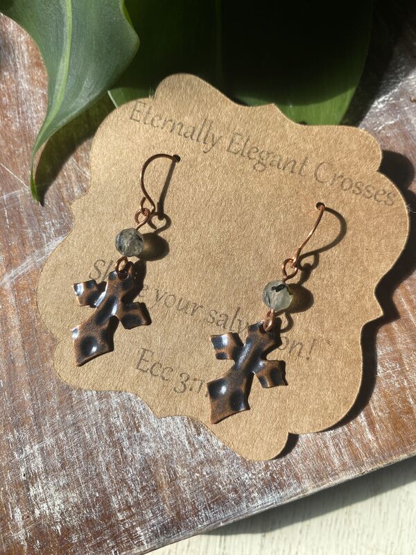 Moss Agate Copper Cross Earrings - product images  of 