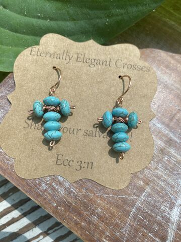 Howlite,Beaded,Cross,Earrings,copper jewelry, God is Love, Talk to God, carry your cross, pick up your cross, slow fashion, buy less but better, religious jewelry, christian gift, cross jewelry, crosses, women gifts, mom gifts, daughter gifts, wedding gifts, coppersmith, beaded cross