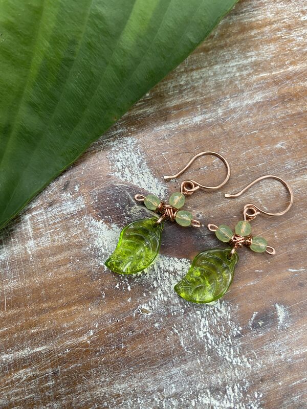 Green Czech Copper Cross Earrings - product images  of 