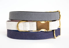 Washed,Linen,Dog,Collar,-,Neutrals,in,Navy,,Natural,and,Grey,Pets,Adjustable,dog_collar,brass,gold,navy,grey,gray,natural,linen