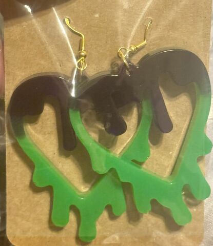 Bleeding,Heart,Earrings,Dripping Heart  Resin Heart  Neon Green  Black and Green  Goth Earrings  Slimecore Statement Earrings, Punk Jewelry, Rave Earrings, Emo, Grunge Aesthetic, Handmade Earrings, Bleeding Heart, Oversized Dangles
