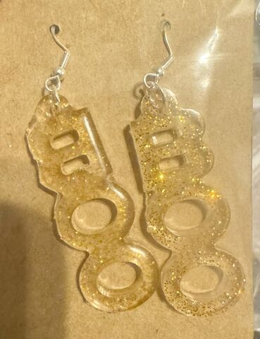 Boo,Earrings,Multicolor Resin Earrings, Black and Green Boo Earrings, Split Color Dangles, Resin Word Earrings, Alternative Word Earrings, Emo Statement Jewelry, Slimecore Earrings, Goth Text Jewelry, Punk Accessories, High-Contrast Earrings, Two-Tone Jewelry,Grunge A