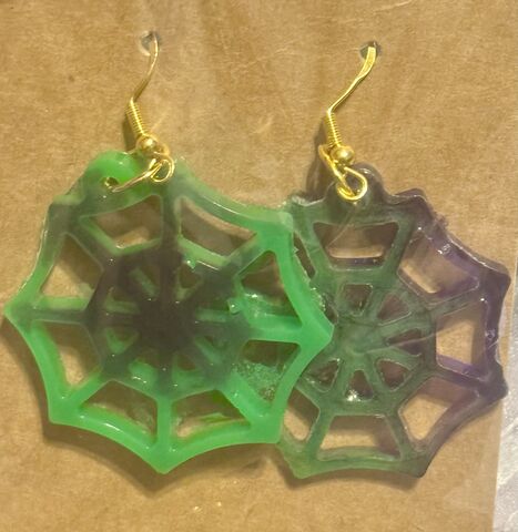 Spiderweb,Statement,Earrings,Spiderweb Earrings, Goth Web Dangles, Witchy Statement Jewelry, Alternative Spider Accessories, Neon Green Purple Web, Gold Glitter Goth, Halloween Spiderweb Jewelry, .925 Sterling Silver, Gold Plated Hypoallergenic, Lightweight Resin Dangles.