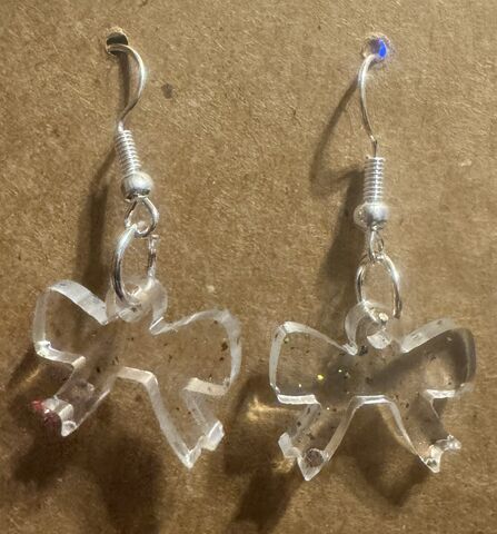 Christmas,Bow,Earrings,Resin bow earrings, clear resin jewelry, transparent bow earrings, glitter bow dangle earrings, cute clear earrings, delicate bow jewelry, handmade resin bows, whimsical resin earrings, acrylic bow earrings, light pink glitter earrings, custom resin jewel