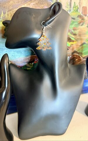 Festive,Fir,Dangles,Christmas tree earrings, holiday earrings, festive jewelry, resin jewelry, glitter earrings, colorful glass earrings, gold foil earrings, lightweight earrings, handmade earrings, Christmas accessories, unique holiday gifts, dangle earrings, novelty Christ