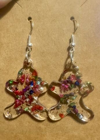 Cookie,Cutie,Dangles,Gingerbread earrings, gingerbread man jewelry, Christmas cookie jewelry, festive novelty earrings, purple gingerbread, resin earrings, colorful glass jewelry, holiday accessories, dangle earrings, lightweight Christmas jewelry, fun holiday gift, nickel-fr