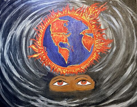 Looking,up,at,the,World,on,Fire,with,Resin,Finish,canvas, resin finish