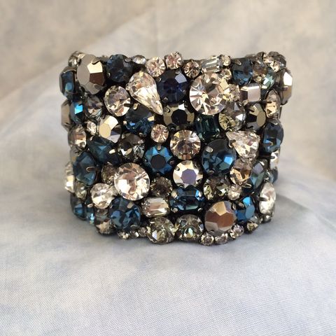 Dark Blue Bridal Cuff Bracelet Swarovski Rhinestone The Dark Blue Bridal Cuff Bracelet Swarovski Rhinestone