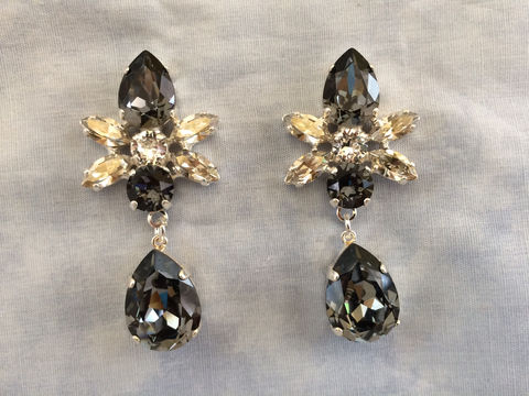 Swarovski Crystal Black Silver Star Tear Drop Earrings The Swarovski Crystal Black Silver Star Tear Drop Earrings