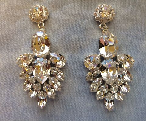 Swarovski Crystal Large Star Tear Drop Earrings The Rose Clear Crystal Bridal Statement Earrings
