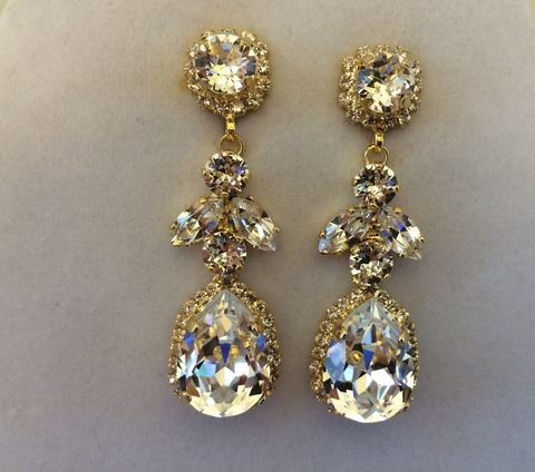 Crystal Bridal Statement Earrings Collection The Rose Swarovski Crystal Embellished Teardrop Dangle Earrings
