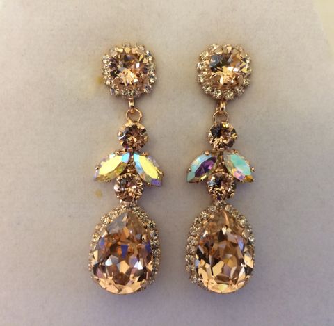 Swarovski Crystal Chandelier Teardrop Earrings The Rose Blush Swarovski Crystal Embellished Teardrop Dangle Earrings