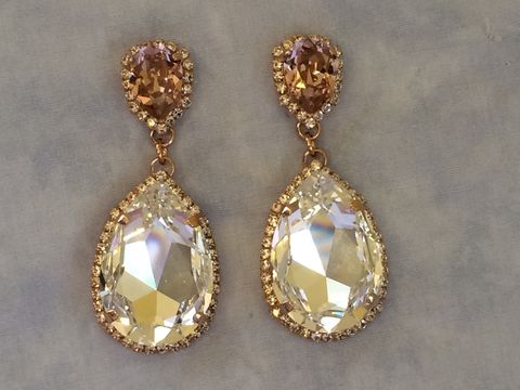 Rose Gold Swarovski Crystal Embellished Teardrop Earrings The Blush Swarovski Crystal Embellished Teardrop Earrings
