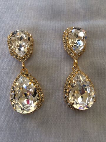 Swarovski Crystal Embellished Teardrop Earrings Silver Or Gold Swarovski Crystal Embellished Gold Double Teardrop Bridal Earrings