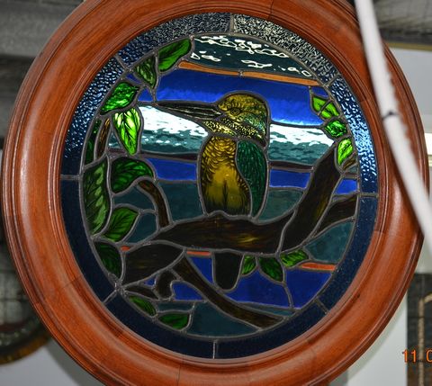 1,x,Hand-Pained,King,Fisher,Stained,Glass,Porthole
