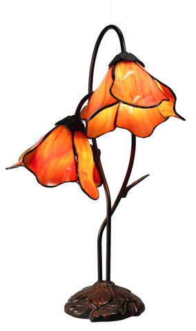 TWIN,ORANGE,LOTUS,LAMP,pendant lamp shade; stained glass lamp shades;tiffany;table lamp