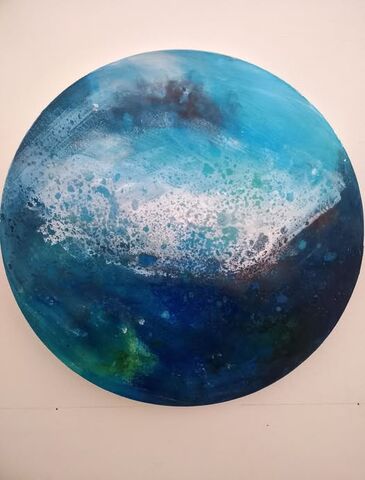 Motion,acrylic paint, artwork, original, signed, blue, brown, yellow, white, interior design, decor, abstract painting , ready to hang