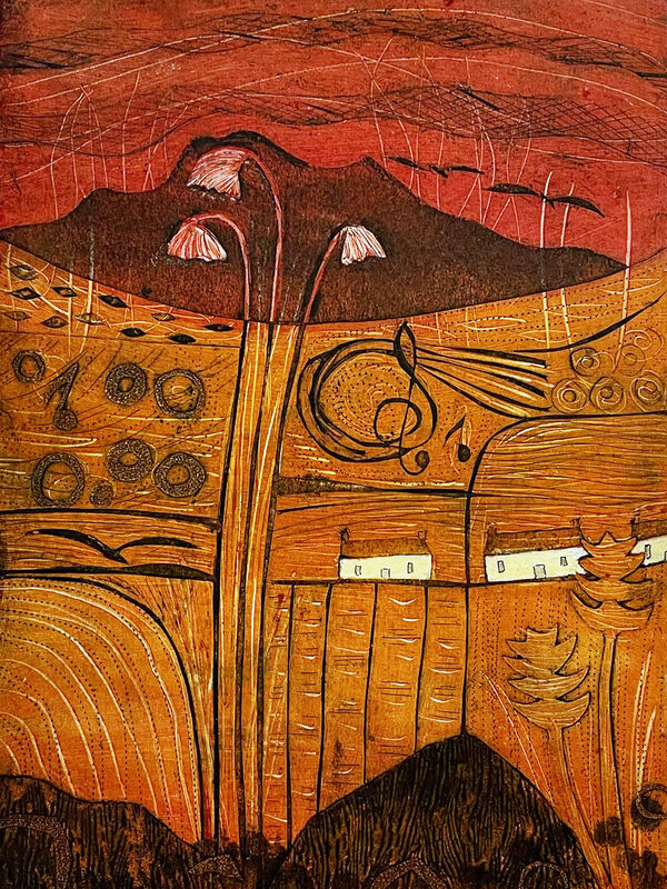 GOLDEN HOUR - 50cm x 40cm mounted, handmade collagraph print SOLD* - product images  of 