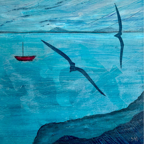 CHASING,THE,WIND,-,Fine,Art,giclee,print,cuckoo tree, coast, landscape, cuckoo tree studio, denise huddleston, giclee print, coastal, coastal artwork, sea, shore, hebrides, seabirds artwork.