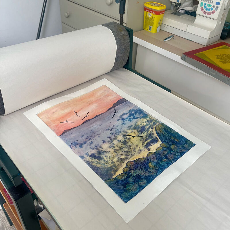 2, 50cm x 40cm mounted, handmade collagraph print - product images  of 