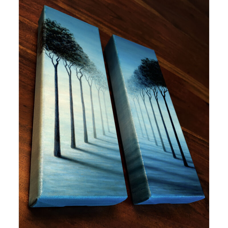 Trees in the Blue Silence (original surreal dyptich paintings 12x4 in each) - product images  of 