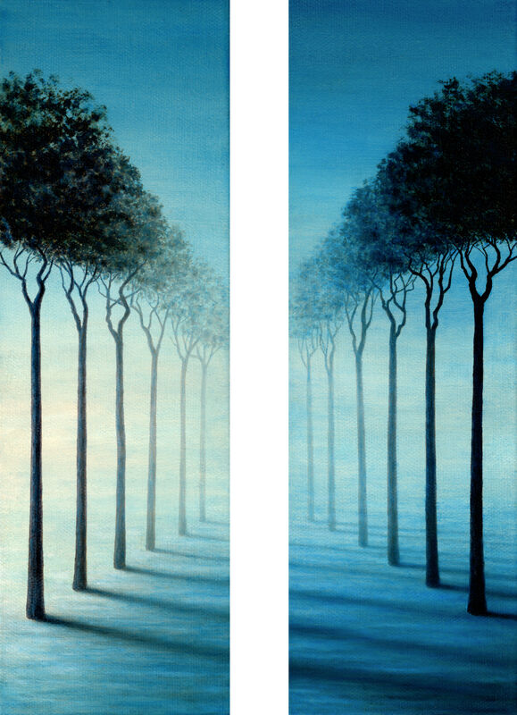 Trees in the Blue Silence (original surreal dyptich paintings 12x4 in each) - product images  of 