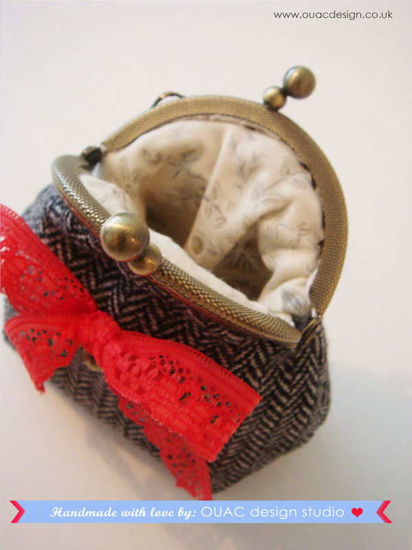 Winter Collection - Luxury Princess Winter Black Silk Tweed Embossed Vintage Coin Purse with Gorgeous Love Charm. Free UK Delivery - product images  of 