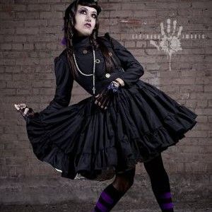 Steampunk Lolita Gothic Black Military Dress with Full Ruffled Skirt & Gears - product images  of 