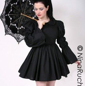 Black Gothic Lolita Dress with Peter Pan Collar Full Gathered Skirt and Long Sleeves - product images  of 