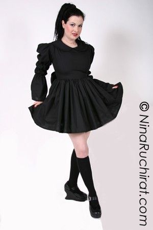 Black Gothic Lolita Dress with Peter Pan Collar Full Gathered Skirt and Long Sleeves - product images  of 