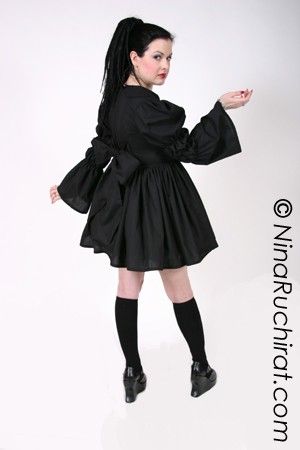 Black Gothic Lolita Dress with Peter Pan Collar Full Gathered Skirt and Long Sleeves - product images  of 