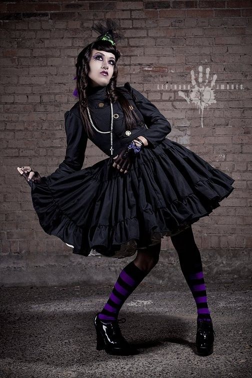 Steampunk Lolita Gothic Black Military Dress with Full Ruffled Skirt & Gears - product images  of 