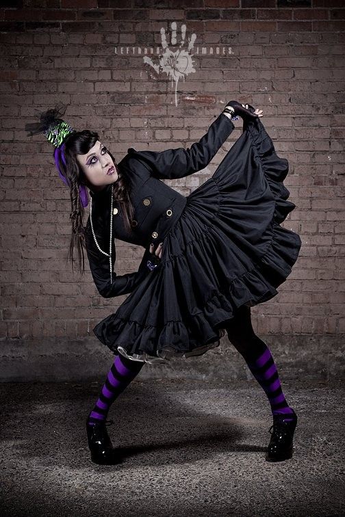 Steampunk Lolita Gothic Black Military Dress with Full Ruffled Skirt & Gears - product images  of 