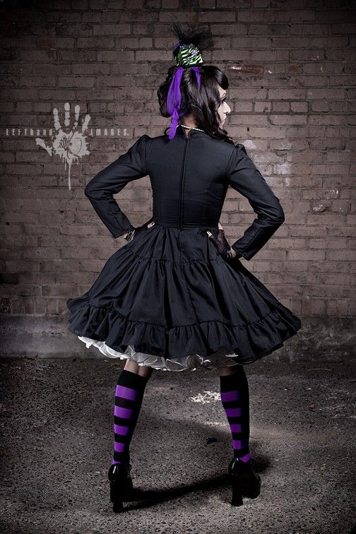 Steampunk Lolita Gothic Black Military Dress with Full Ruffled Skirt & Gears - product images  of 
