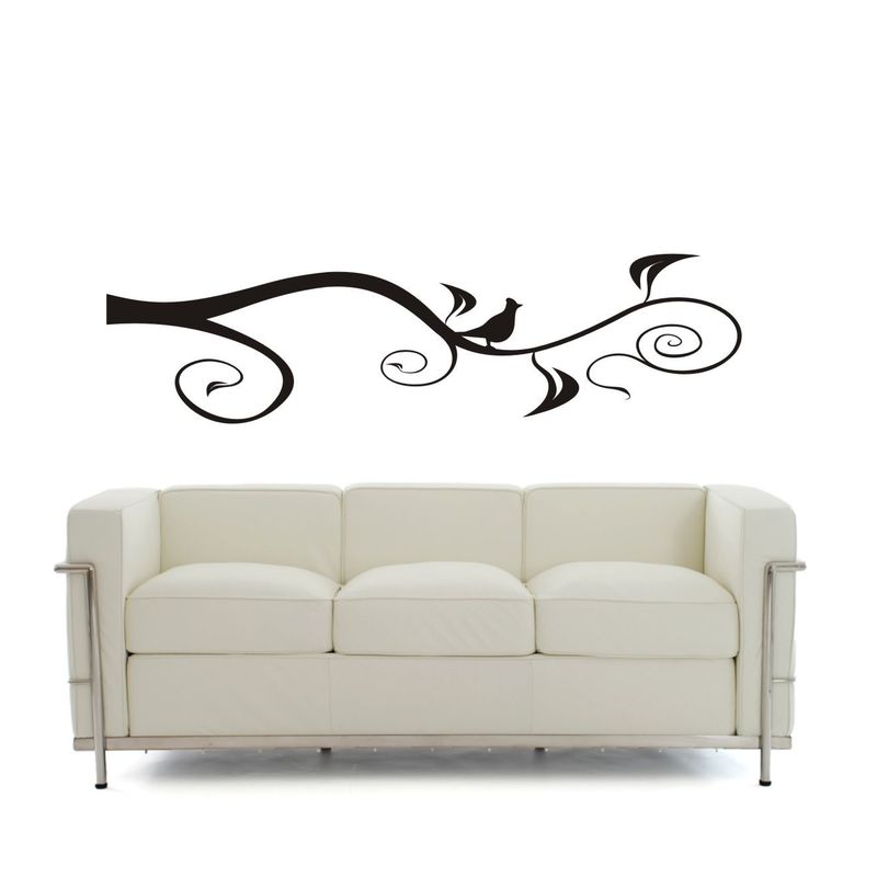 Vinyl Wall Decal - Scrolled Branch an Bird  - Large Vinyl Wall Art - product images  of 