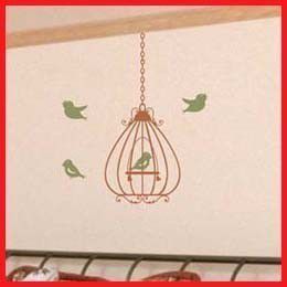 Wall Decal - Scrolled Bell Birdcage with 4 birds vinyl wall art sticker graphic - product images  of 