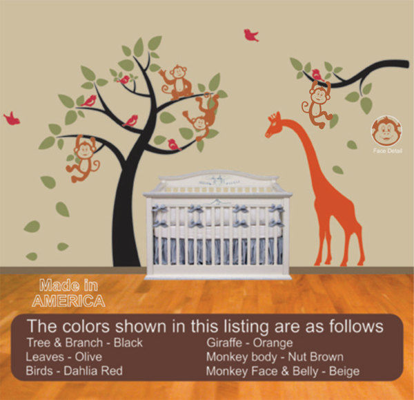 Nursery Wall Decal A Tree full of Monkeys with Giraffe - product images  of 