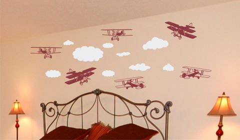 Wall,Decal,-,Bi-Planes,and,Clouds,Vinyl,Art,Wall_Decal,vinyl_wall_art,planes,children,wall_decor,airplanes,biplane_wall_decal,decal,wall_stickers