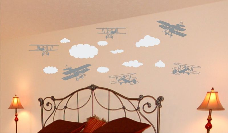 Wall Decal - Bi-Planes and Clouds - Vinyl Wall Art - product images  of 
