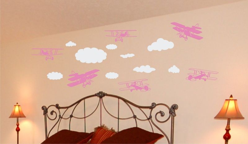 Wall Decal - Bi-Planes and Clouds - Vinyl Wall Art - product images  of 