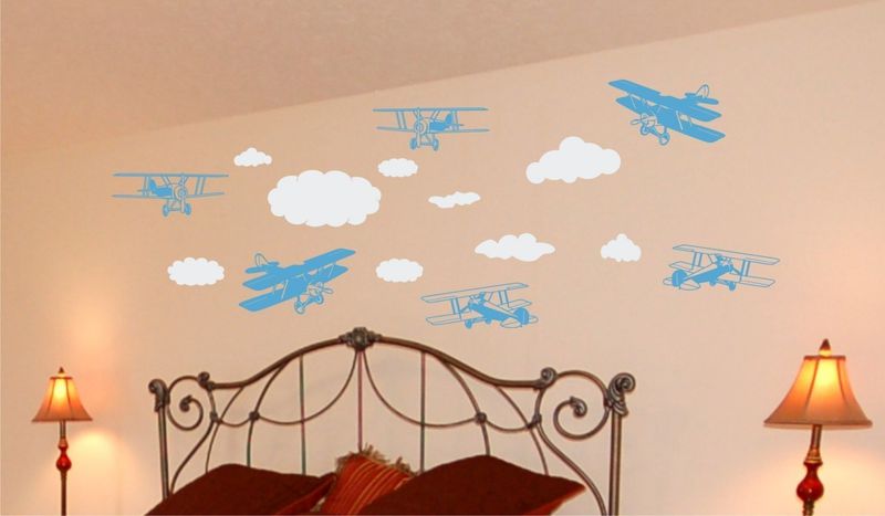 Wall Decal - Bi-Planes and Clouds - Vinyl Wall Art - product images  of 