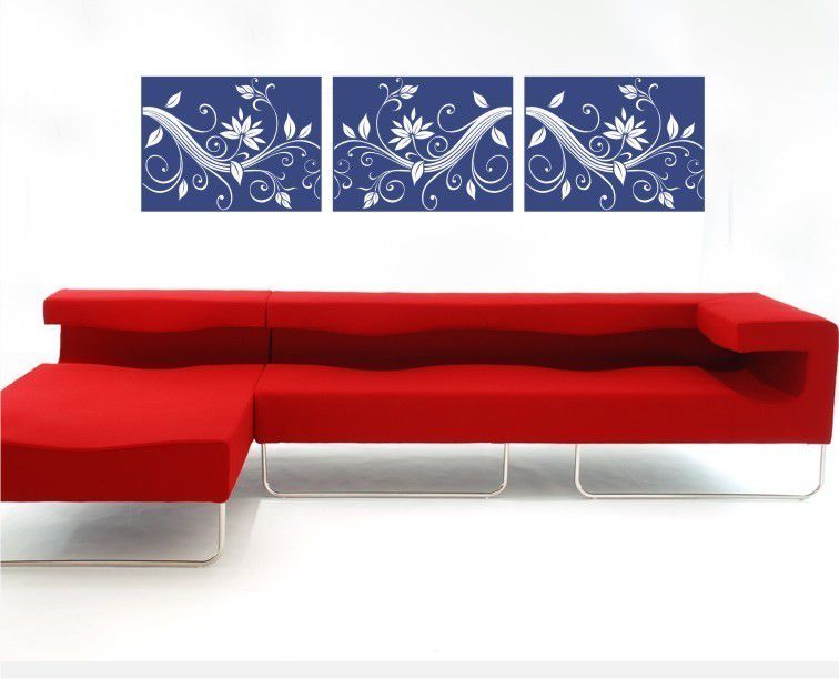wall decal 3 Panel Floral Scrolled Highly Detailed Large - product images  of 