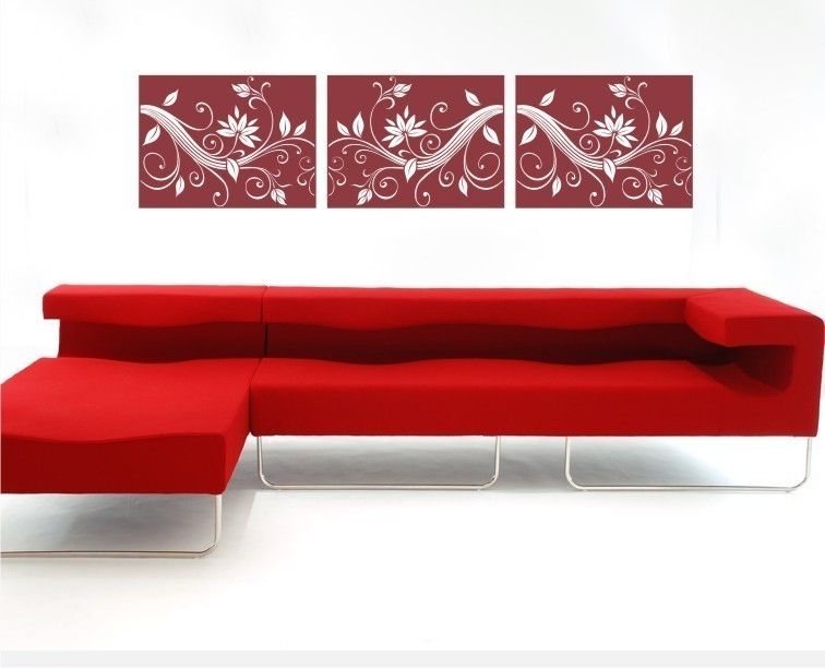 wall decal 3 Panel Floral Scrolled Highly Detailed Large - product images  of 