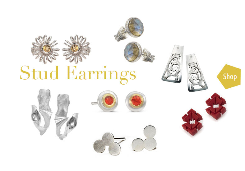 ear studs in silver, gold and other materials
