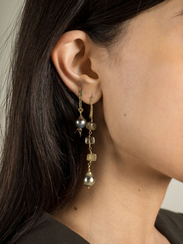 Tahitian Black Pearls and 18ct Dangle Gold Earrings by Catherine Marche - product images  of 