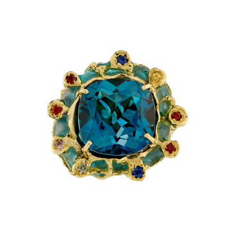 Coral,Reef,ring,gold,,gems,&,enamel,by,Parra,Jewels,coral reef, sea jewellery, gold multi gem cocktail ring, gold enamel ring, enamel gold ring