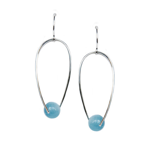 Silhouette,teardrop,hoops,silver,with,aquamarine,by,Katerina,Damilos,Katerina Damilos, silver teardrop hoops with aquamarine, tearadropl hoops, 60s style earrings, sea blue earrings